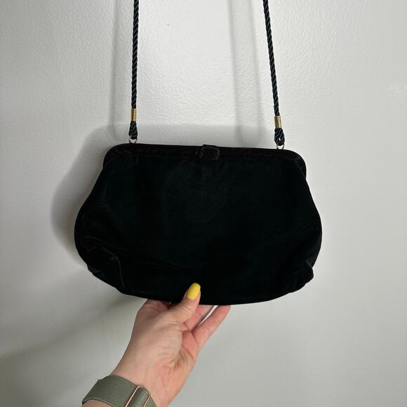 Talbots‎ Women's Vintage Black / Green Velvet Mini Clutch Crossbody Evening Bag - Picture 9 of 9